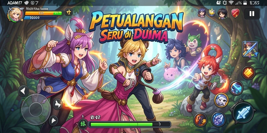 Menampilkan aksi seru dalam gameplay ADAM77 dengan karakter anime.