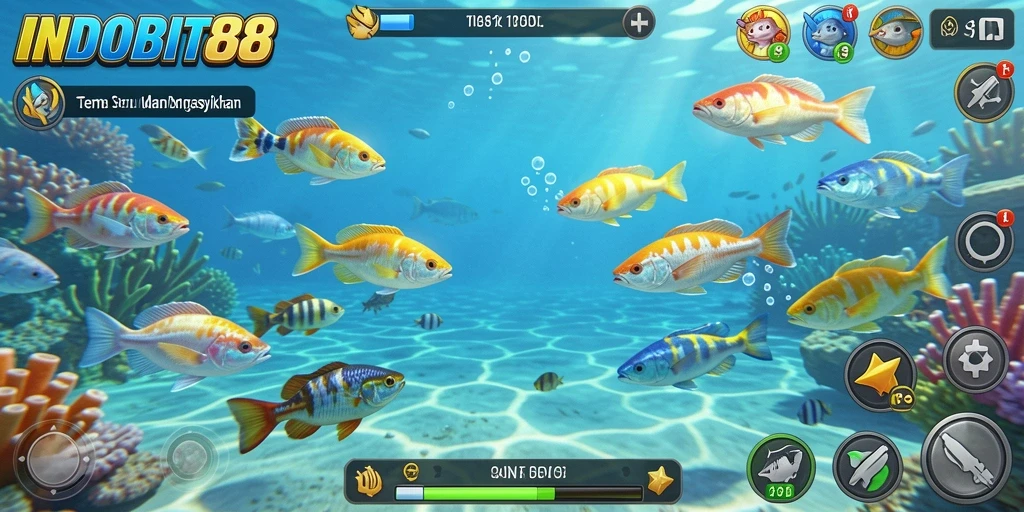 Tampilan gameplay INDOBIT88 dengan aksi Tembak Ikan yang seru.