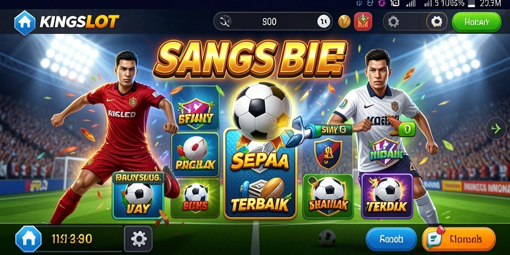 Tampilan gameplay KINGSLOT dengan tema sepak bola yang mendebarkan.
