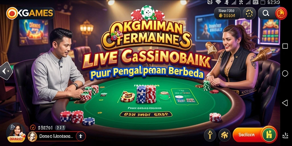 Screenshot gameplay Live Casino OKGAMES dengan dealer langsung dan permainan menarik.